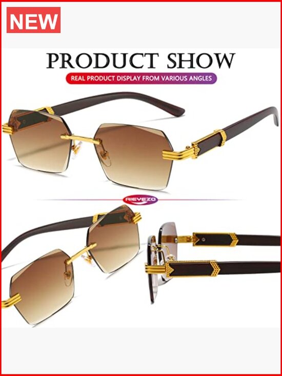 Retro Rimless Rectangle Sunglasses Vintage Frameless Square Tinted Glasses